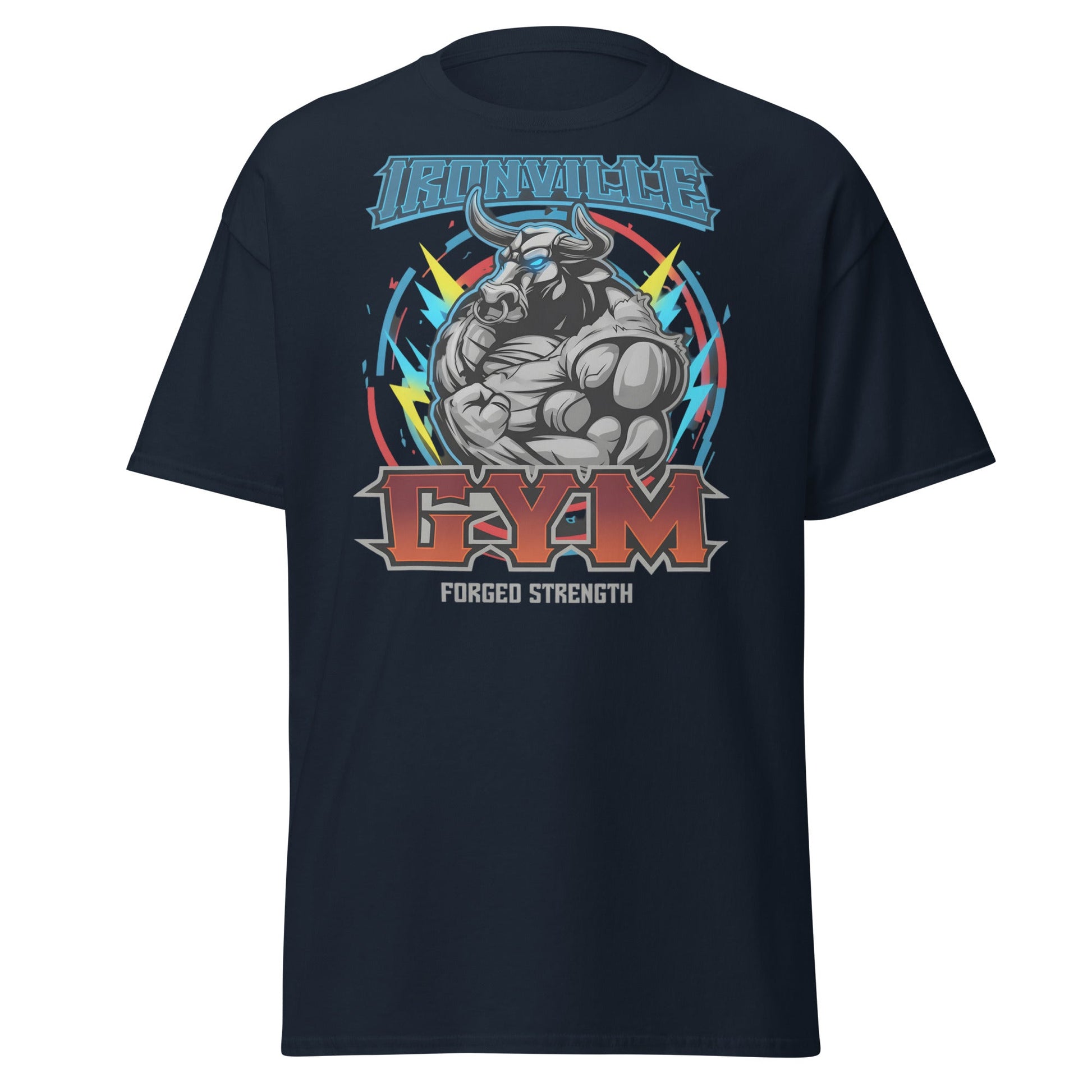 Ironville Gym Forged Strength Bull Power T-Shirt - Navy - T-Shirts Online