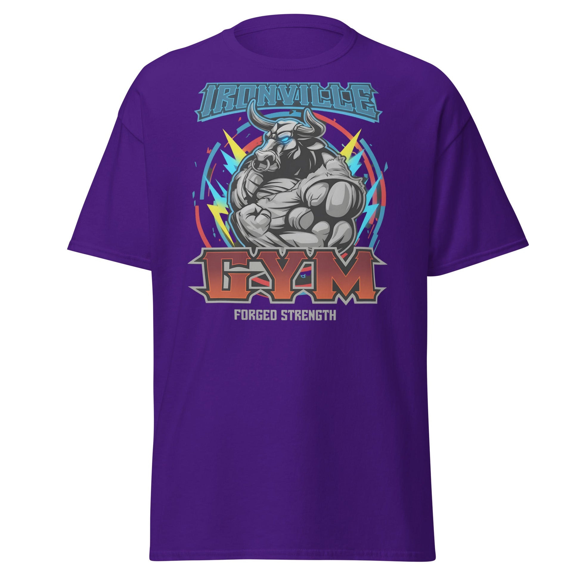 Ironville Gym Forged Strength Bull Power T-Shirt - Purple - T-Shirts Online