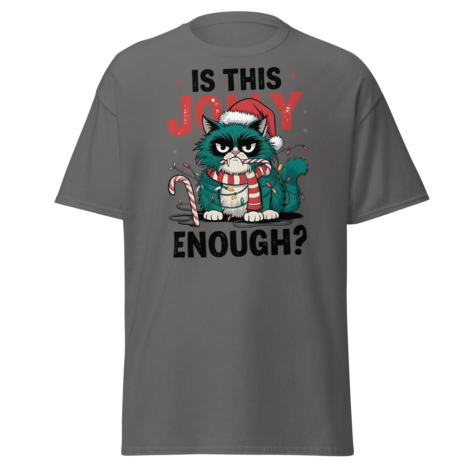 Is This Jolly Enough Grumpy Cat Christmas T-Shirt - Charcoal - T-Shirts Online