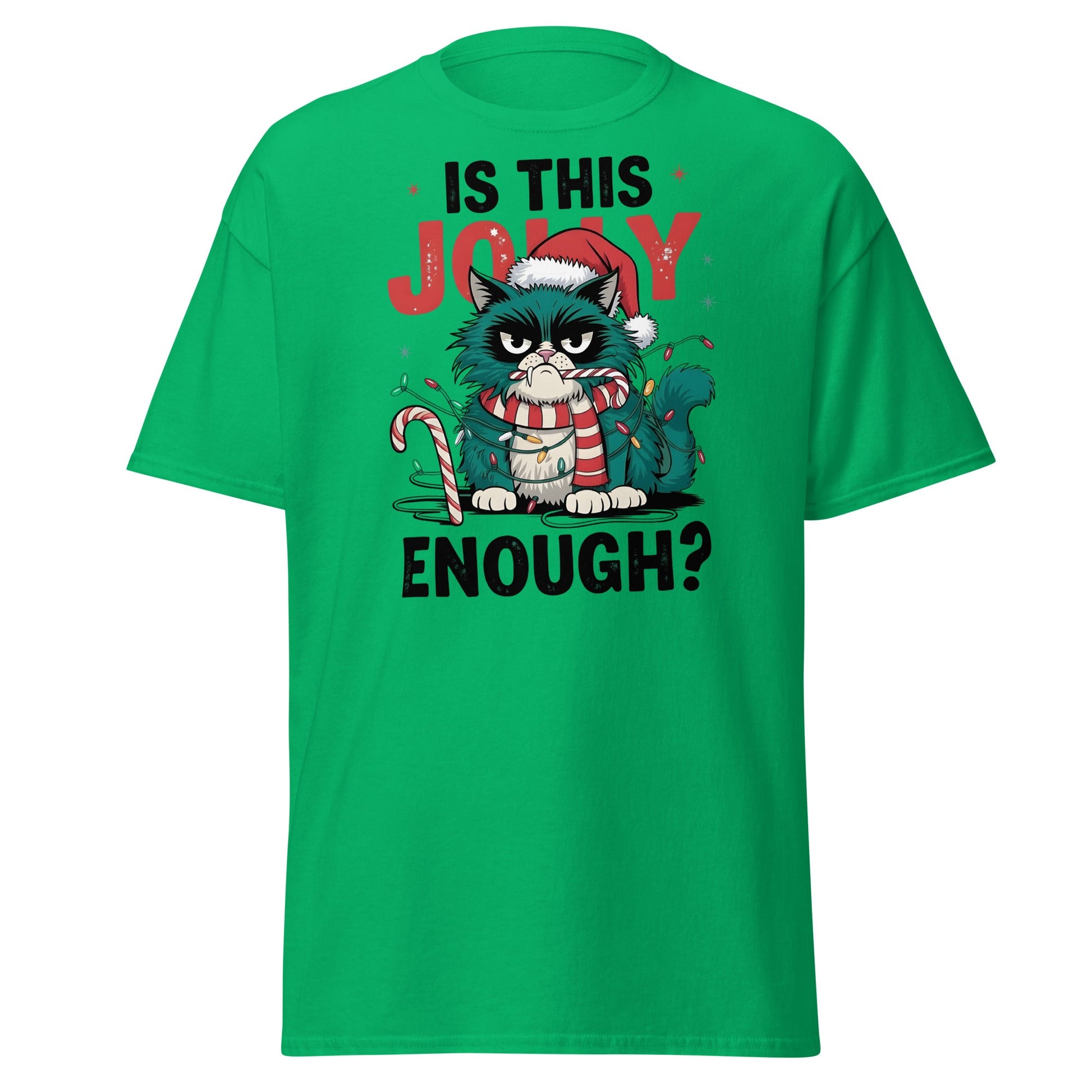 Is This Jolly Enough Grumpy Cat Christmas T-Shirt - Irish Green - T-Shirts Online