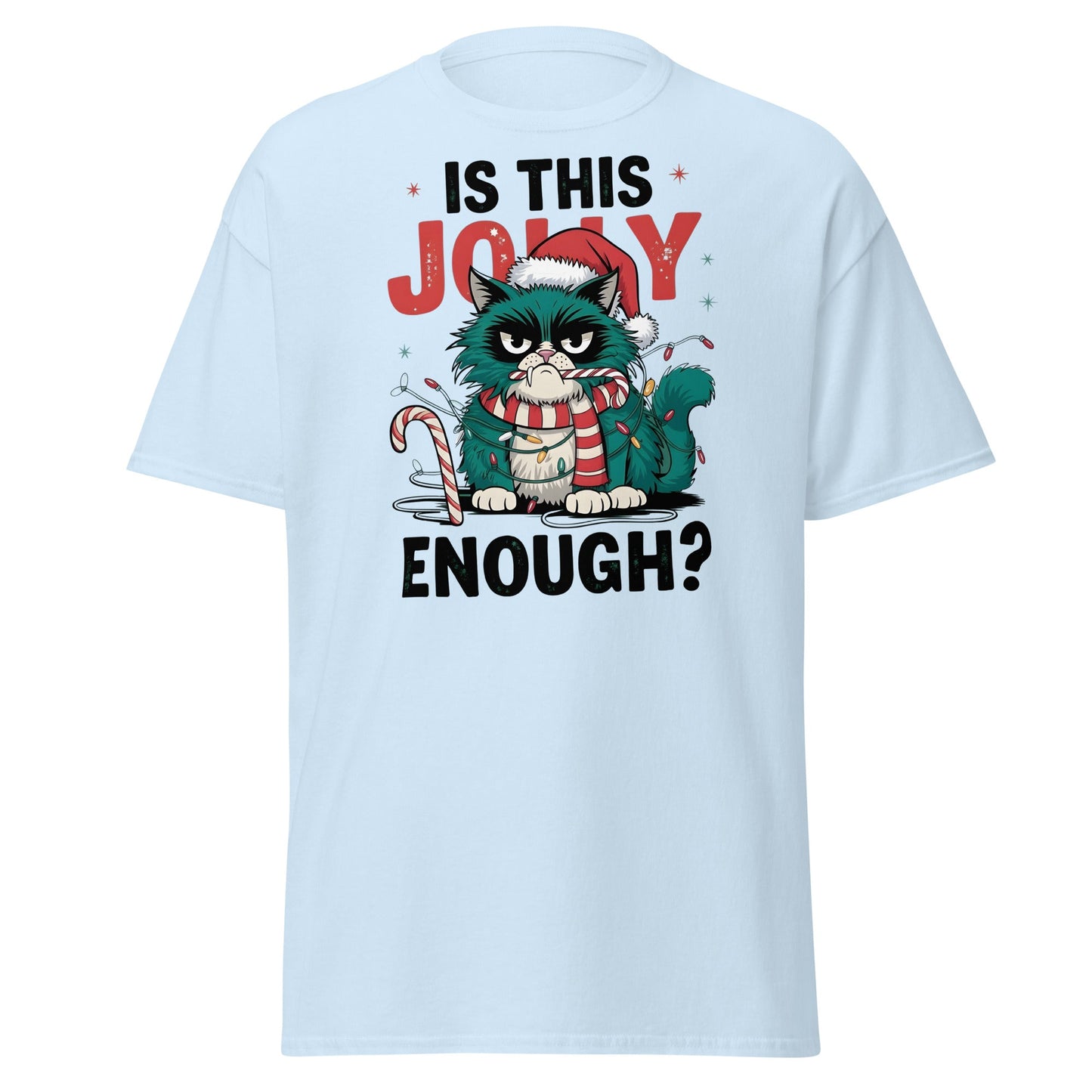 Is This Jolly Enough Grumpy Cat Christmas T-Shirt - Light Blue - T-Shirts Online
