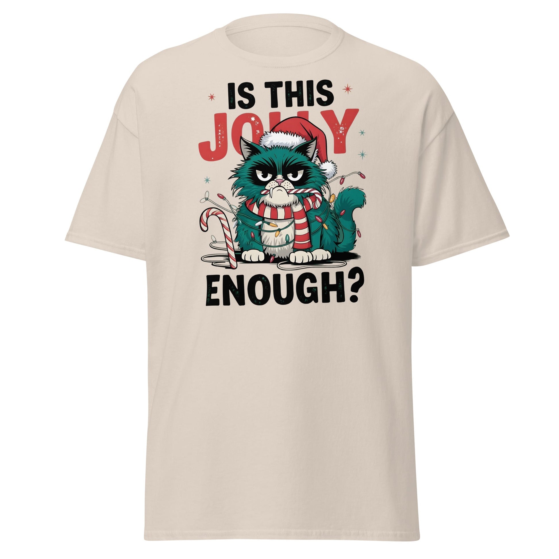 Is This Jolly Enough Grumpy Cat Christmas T-Shirt - Natural - T-Shirts Online