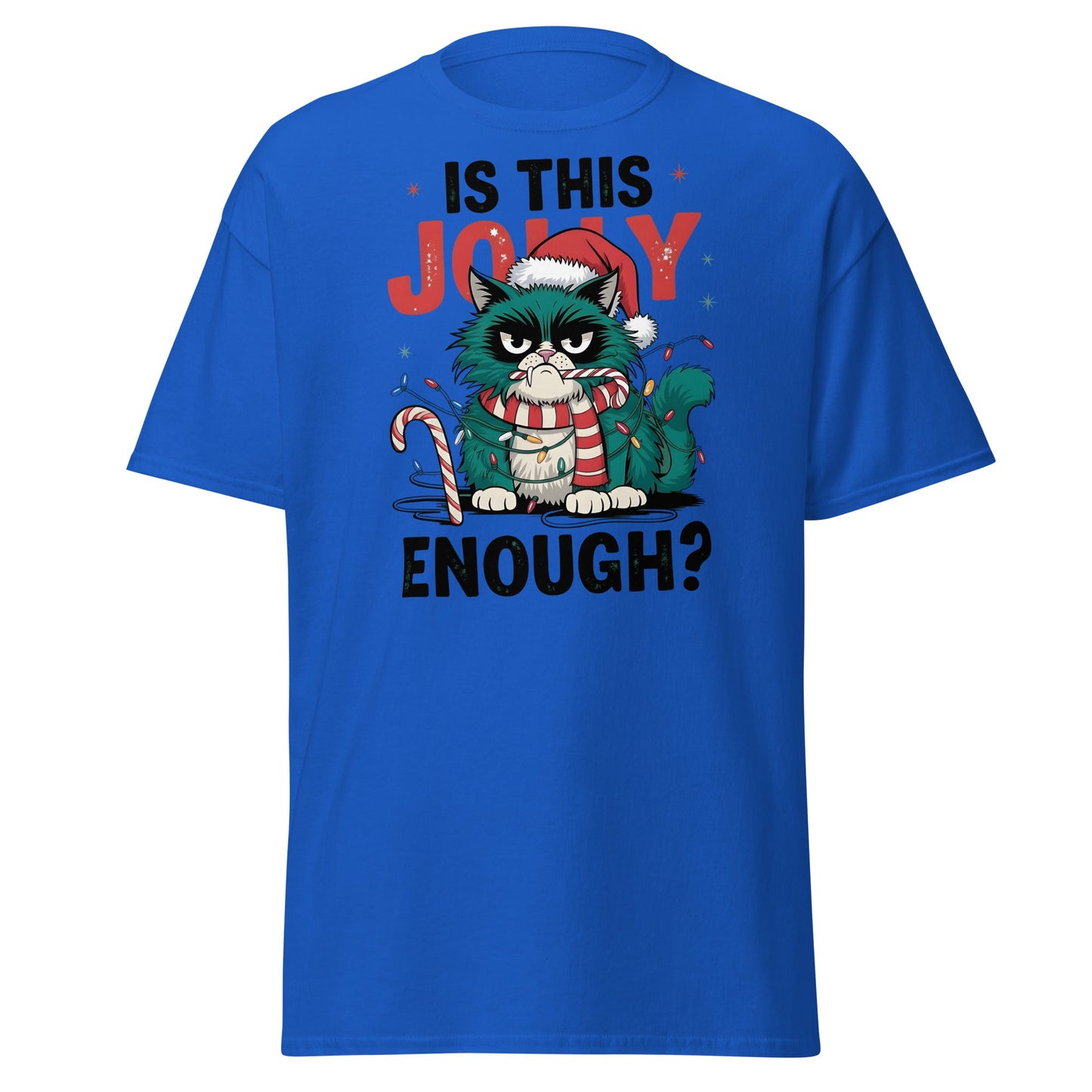 Is This Jolly Enough Grumpy Cat Christmas T-Shirt - Royal - T-Shirts Online