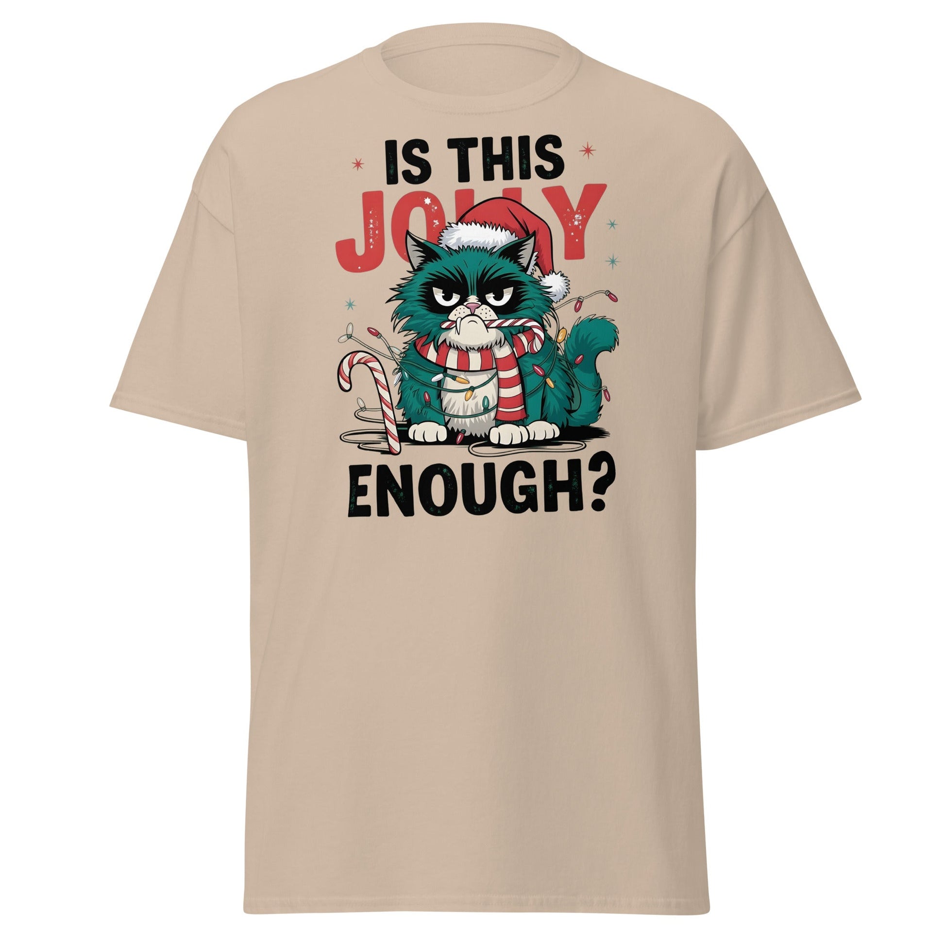 Is This Jolly Enough Grumpy Cat Christmas T-Shirt - Sand - T-Shirts Online