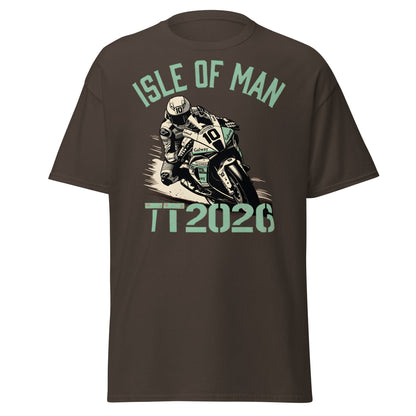 Isle of Man TT 2026 Racing T-Shirt - Vintage Biker Graphic - Dark Chocolate - T-Shirts Online