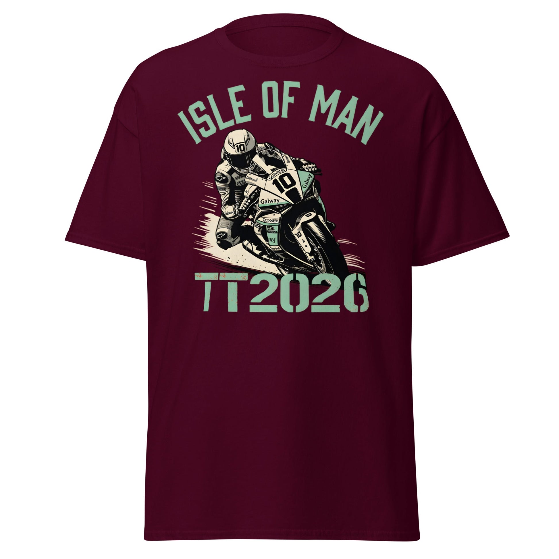 Isle of Man TT 2026 Racing T-Shirt - Vintage Biker Graphic - Maroon - T-Shirts Online