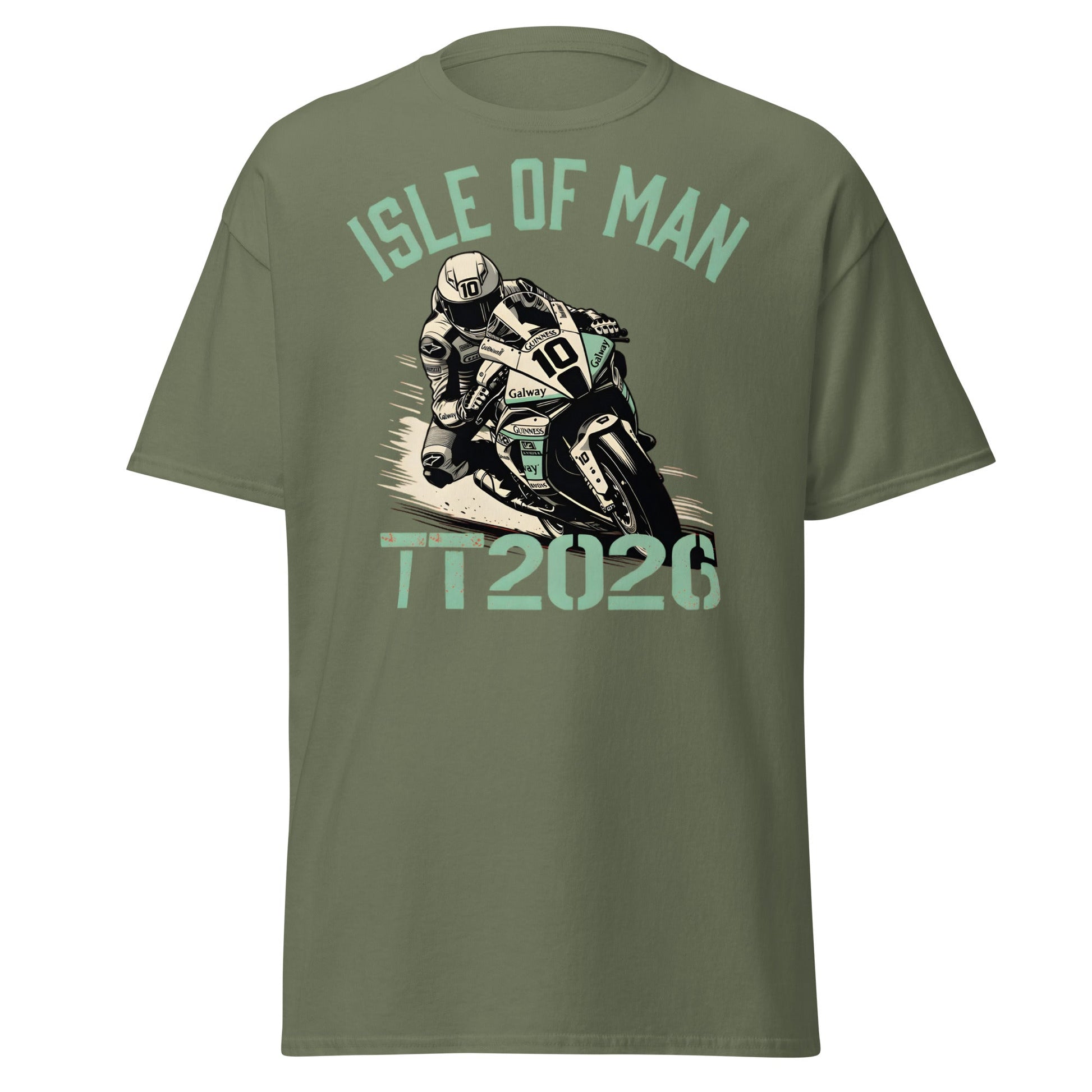 Isle of Man TT 2026 Racing T-Shirt - Vintage Biker Graphic - Military Green - T-Shirts Online