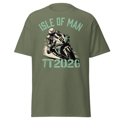 Isle of Man TT 2026 Racing T-Shirt - Vintage Biker Graphic - Military Green - T-Shirts Online