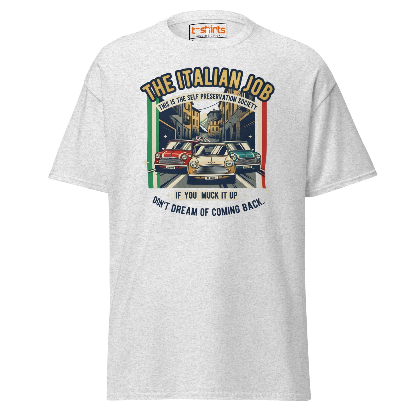 Italian Job T-Shirt | Retro Mini Cooper Car Chase Tee - Ash - T-Shirts Online