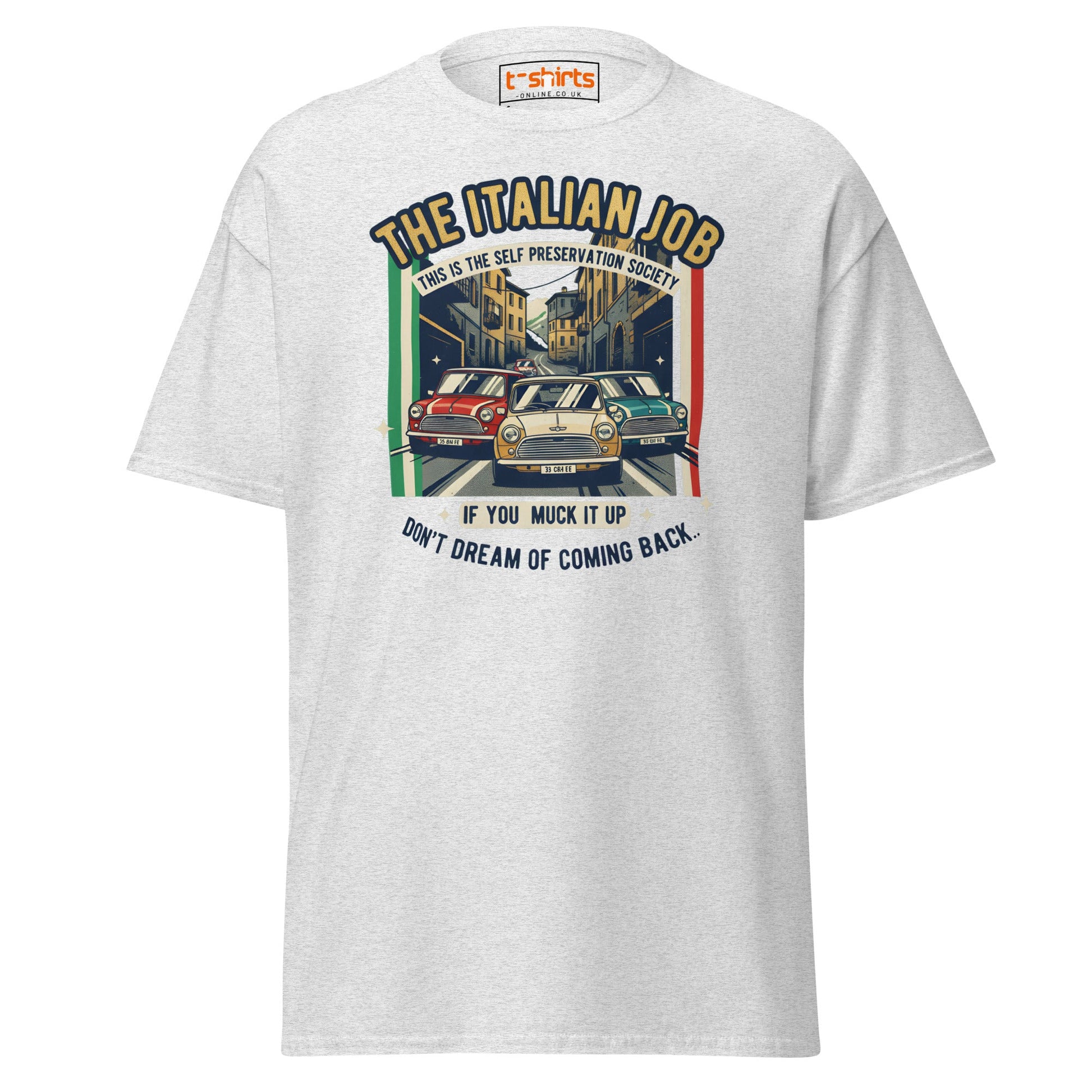 Italian Job T-Shirt | Retro Mini Cooper Car Chase Tee - Ash - T-Shirts Online