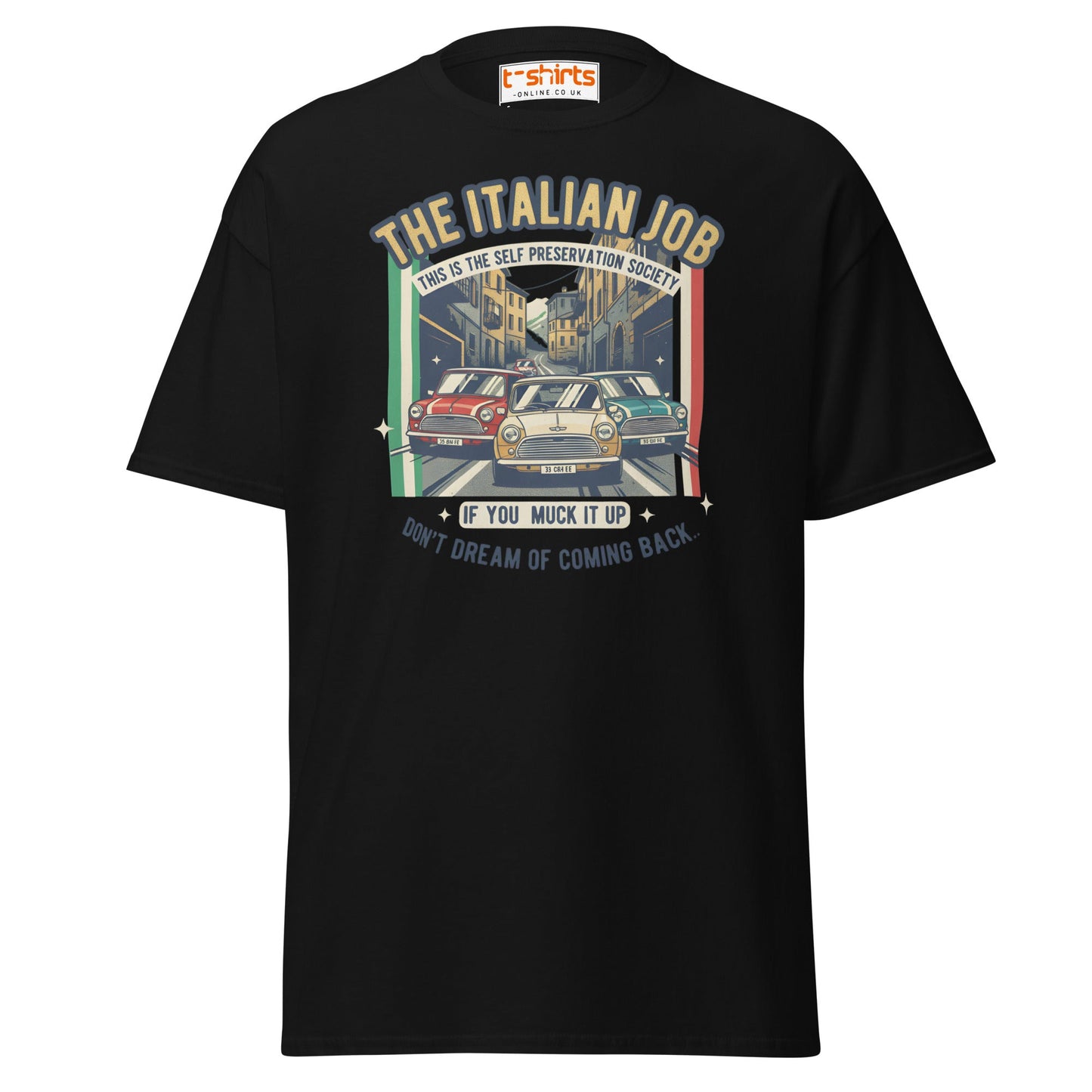 Italian Job T-Shirt | Retro Mini Cooper Car Chase Tee - Black - T-Shirts Online