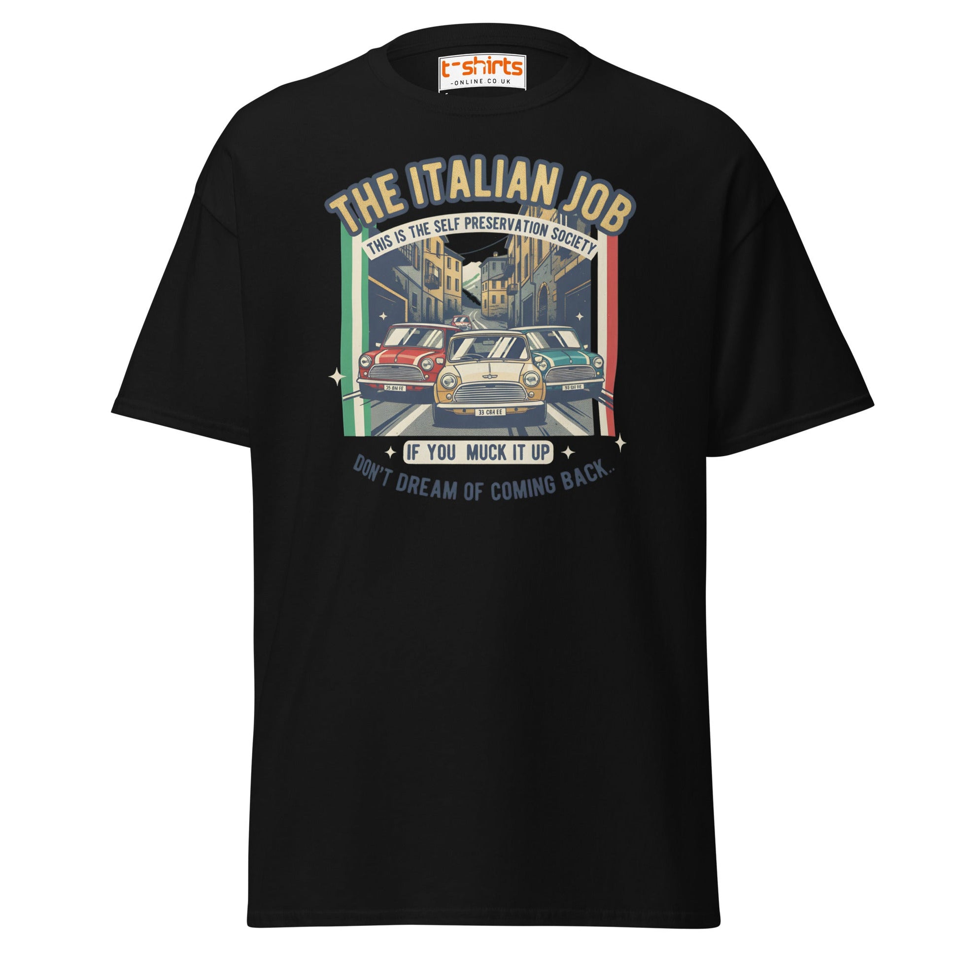 Italian Job T-Shirt | Retro Mini Cooper Car Chase Tee - Black - T-Shirts Online