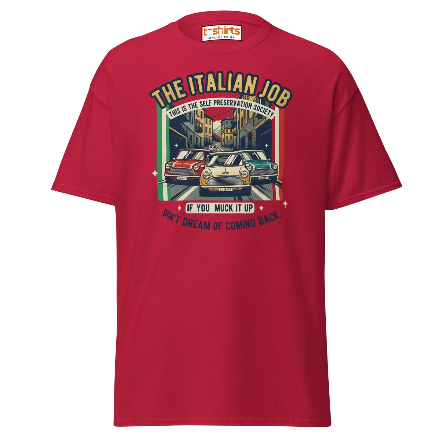 Italian Job T-Shirt | Retro Mini Cooper Car Chase Tee - Cardinal - T-Shirts Online