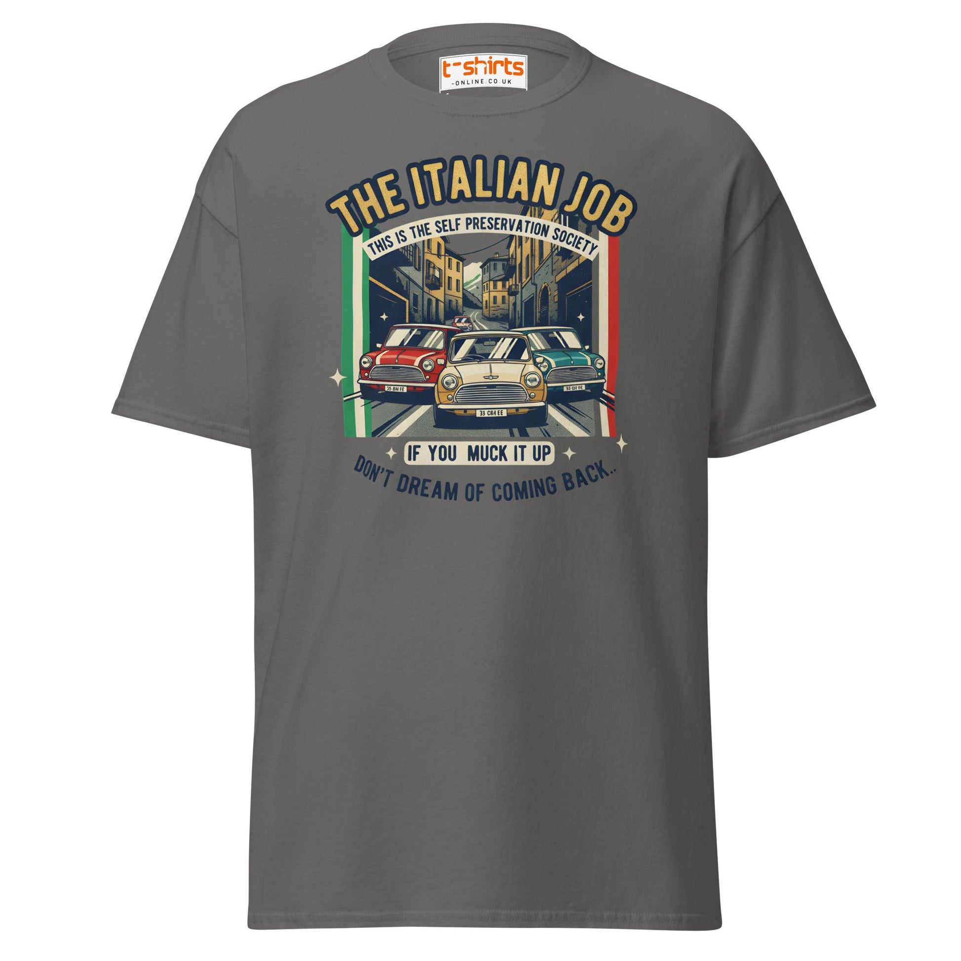 Italian Job T-Shirt | Retro Mini Cooper Car Chase Tee - Charcoal - T-Shirts Online