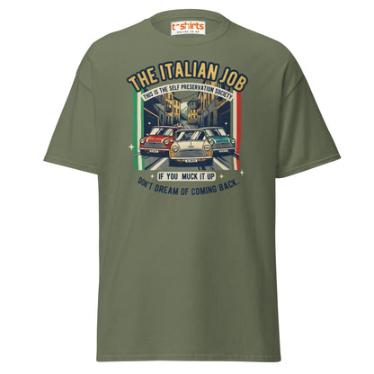 Italian Job T-Shirt | Retro Mini Cooper Car Chase Tee - Military Green - T-Shirts Online