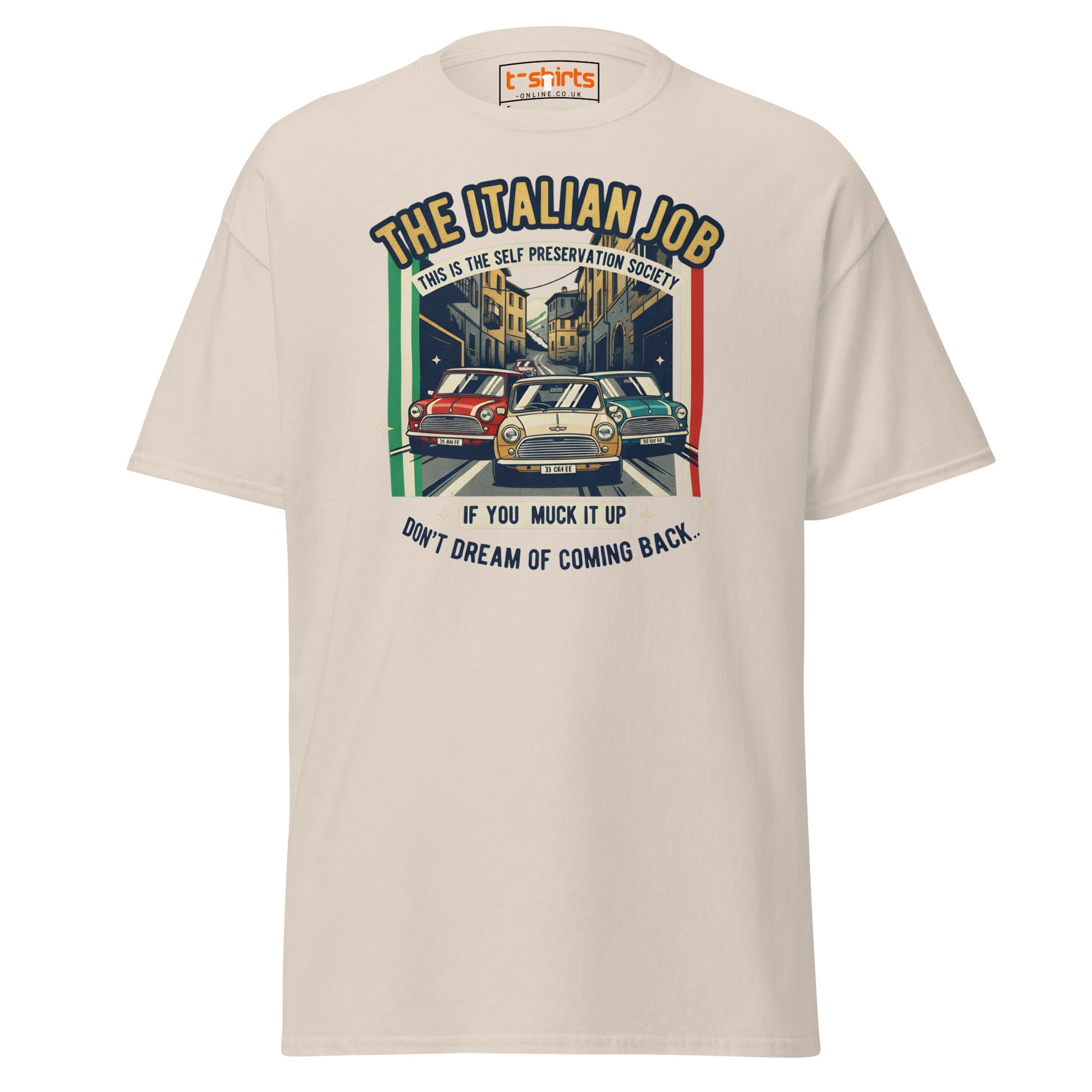 Italian Job T-Shirt | Retro Mini Cooper Car Chase Tee - Natural - T-Shirts Online
