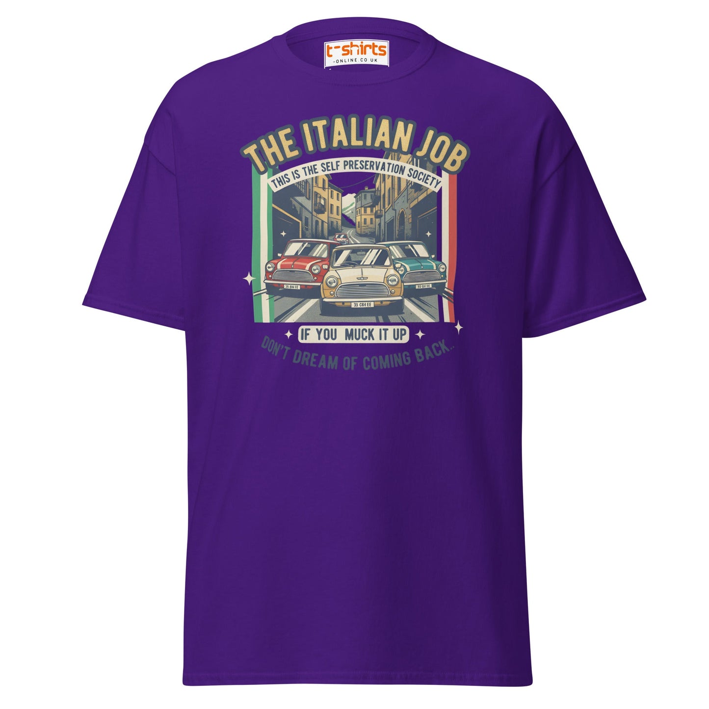 Italian Job T-Shirt | Retro Mini Cooper Car Chase Tee - Purple - T-Shirts Online