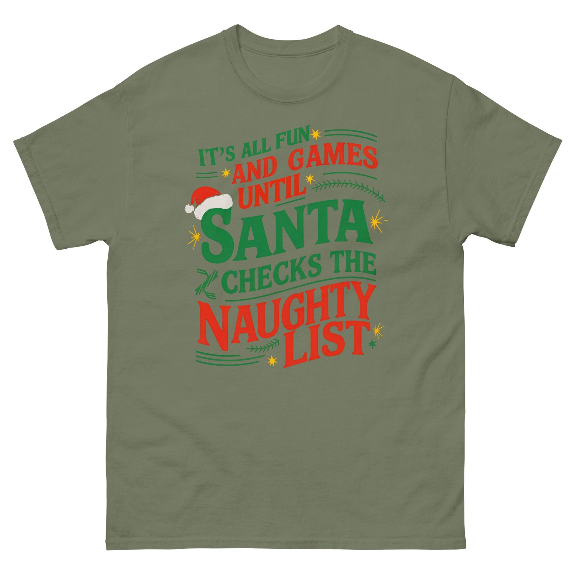 It's All Fun and Games | Christmas T-Shirt - Military Green - T-Shirts Online