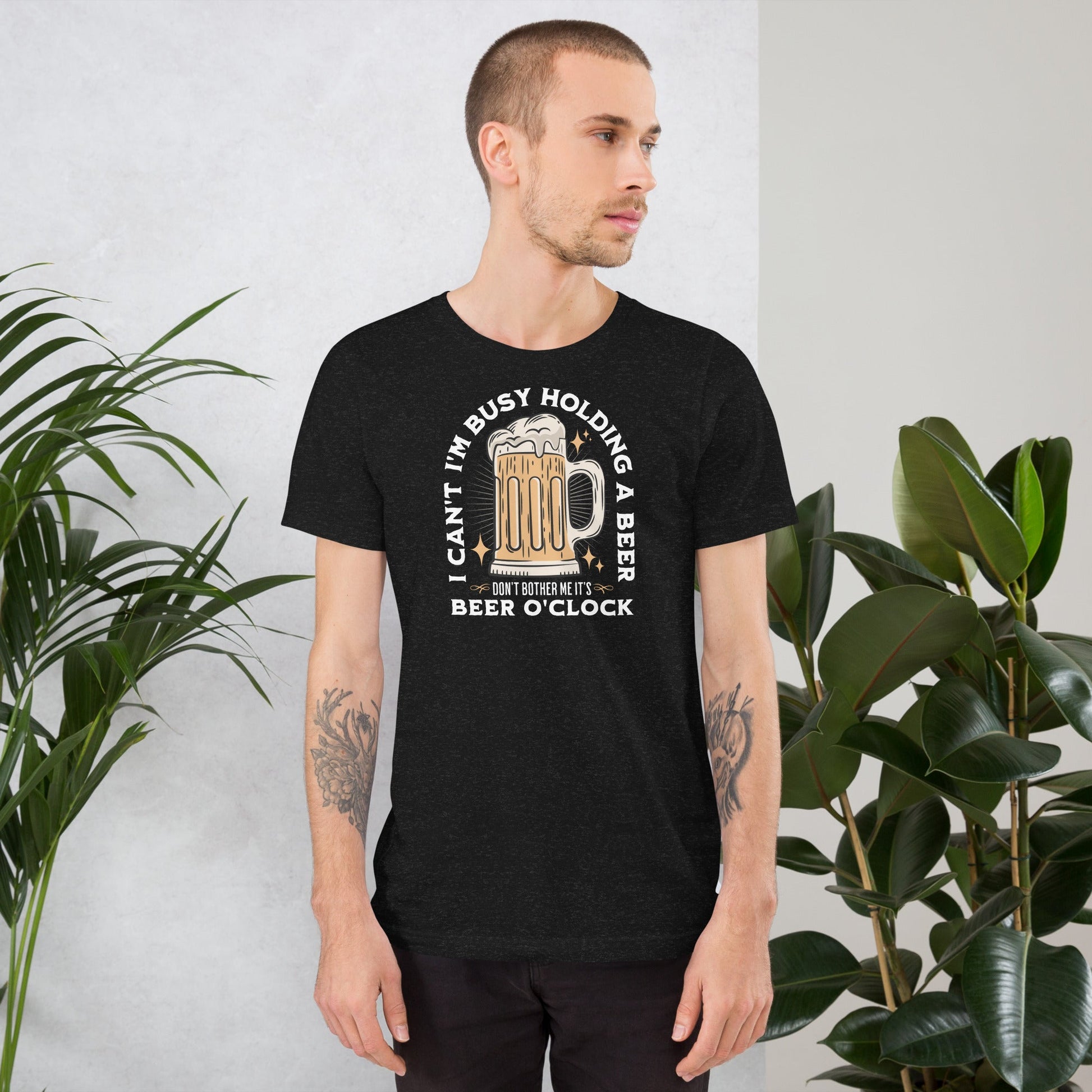It's Beer O'Clock T-Shirt | Funny Slogan T-Shirt - Black Heather - T-Shirts Online