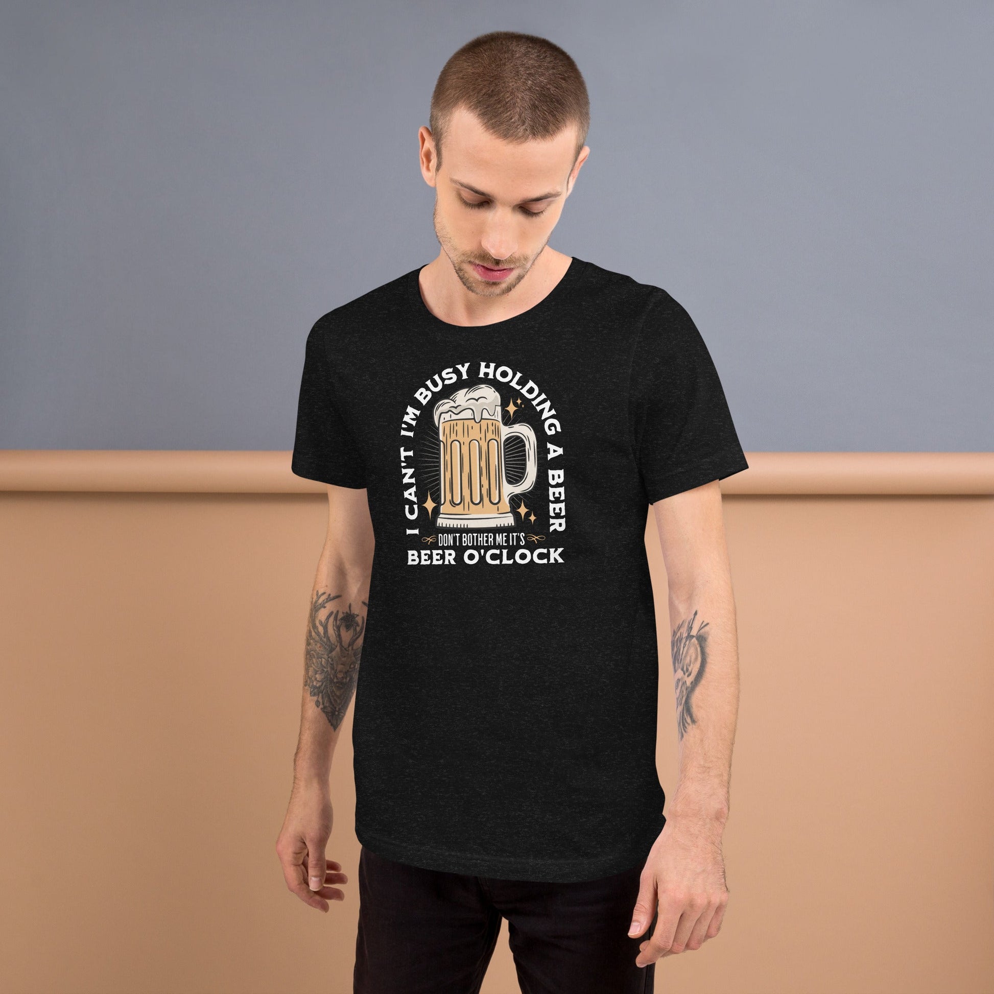 It's Beer O'Clock T-Shirt | Funny Slogan T-Shirt - Black Heather - T-Shirts Online