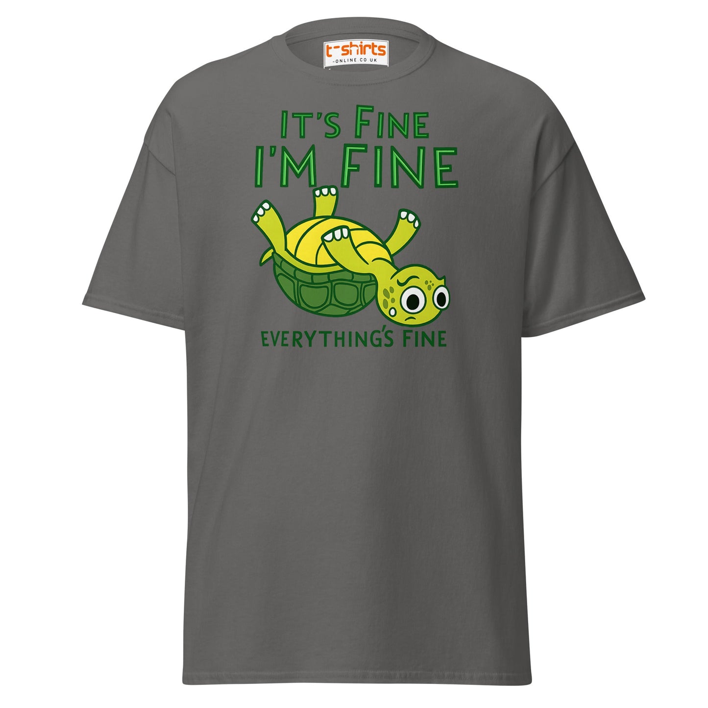 It’s Fine I’m Fine Turtle T-Shirt – Funny Graphic Tee - Charcoal - T-Shirts Online