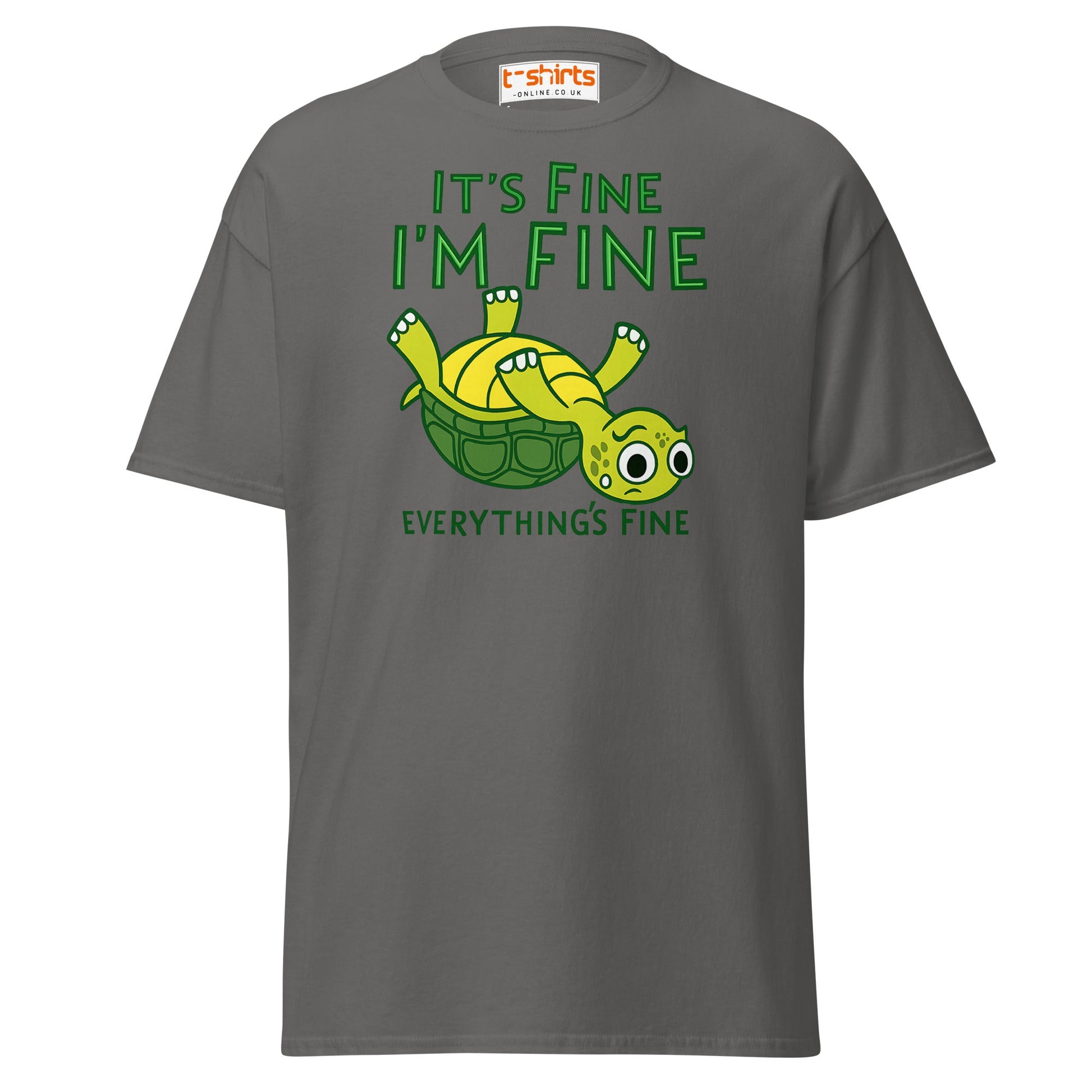 It’s Fine I’m Fine Turtle T-Shirt – Funny Graphic Tee - Charcoal - T-Shirts Online