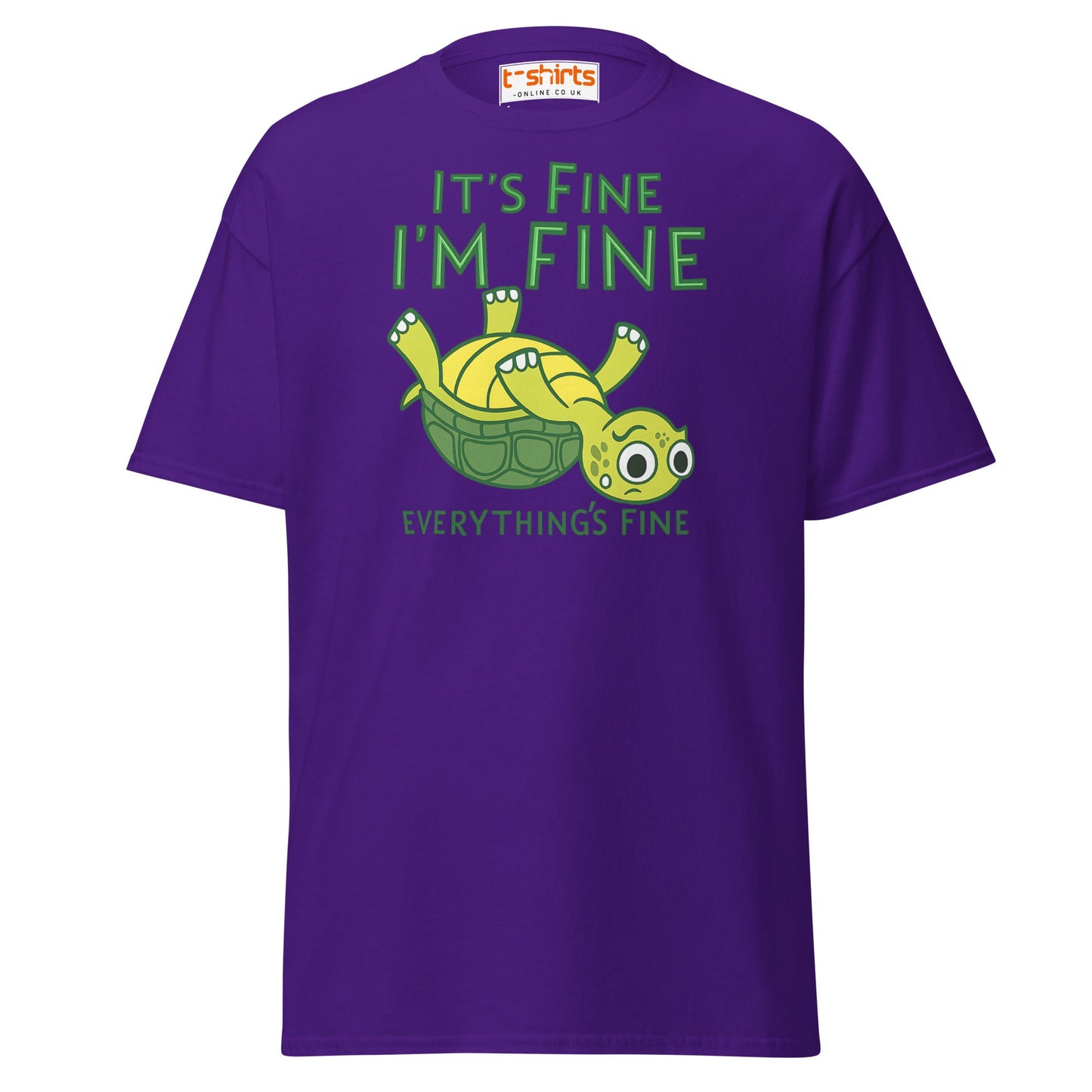 It’s Fine I’m Fine Turtle T-Shirt – Funny Graphic Tee - Purple - T-Shirts Online