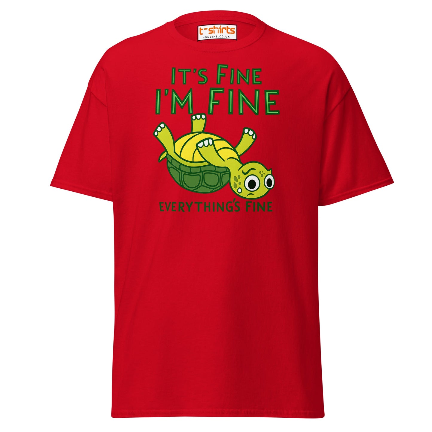It’s Fine I’m Fine Turtle T-Shirt – Funny Graphic Tee - Red - T-Shirts Online