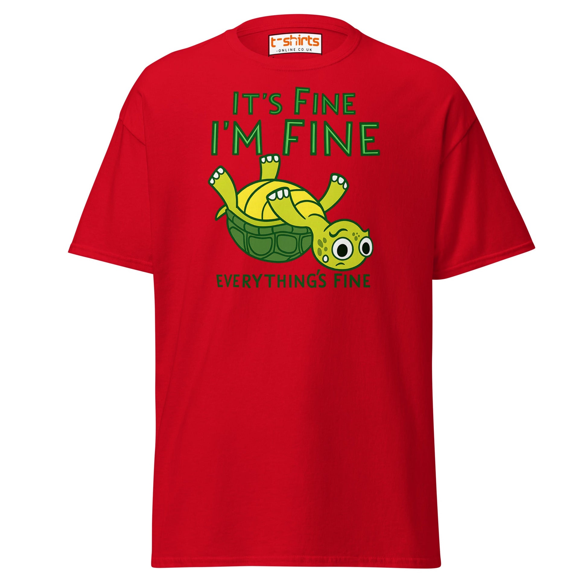 It’s Fine I’m Fine Turtle T-Shirt – Funny Graphic Tee - Red - T-Shirts Online