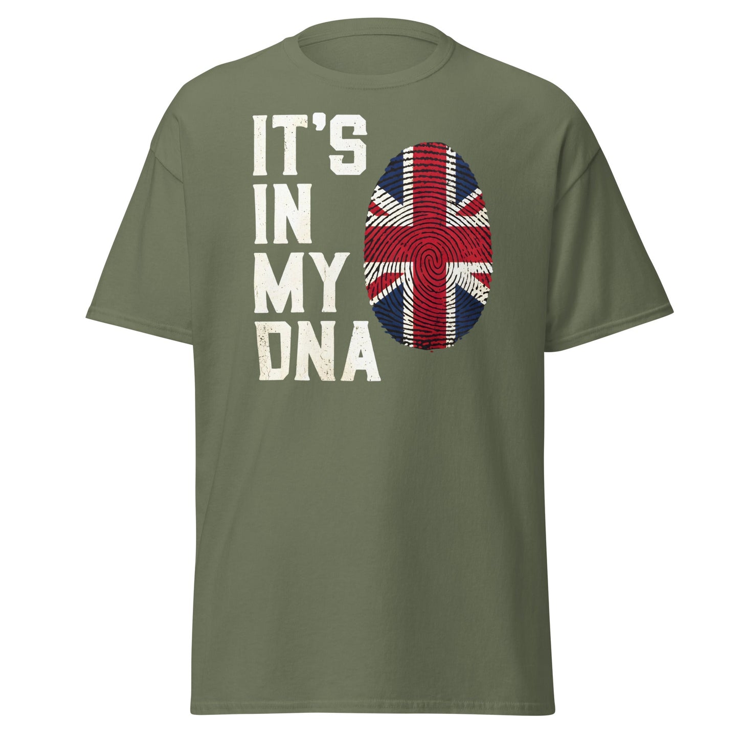 It's In My DNA British UK Union Jack Fingerprint T-Shirt - Military Green - T-Shirts Online