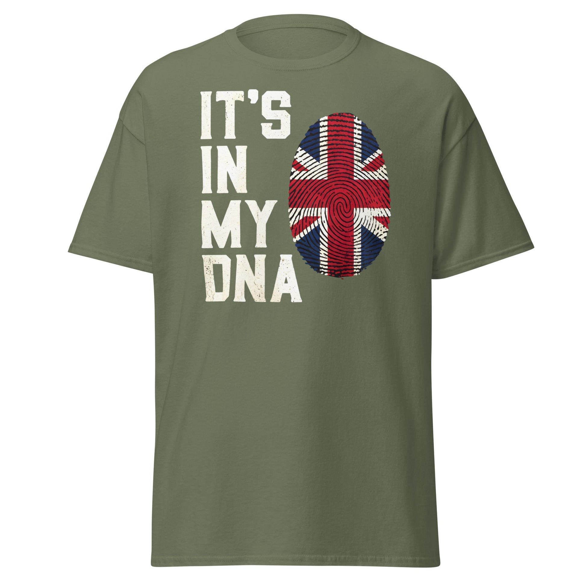It's In My DNA British UK Union Jack Fingerprint T-Shirt - Military Green - T-Shirts Online