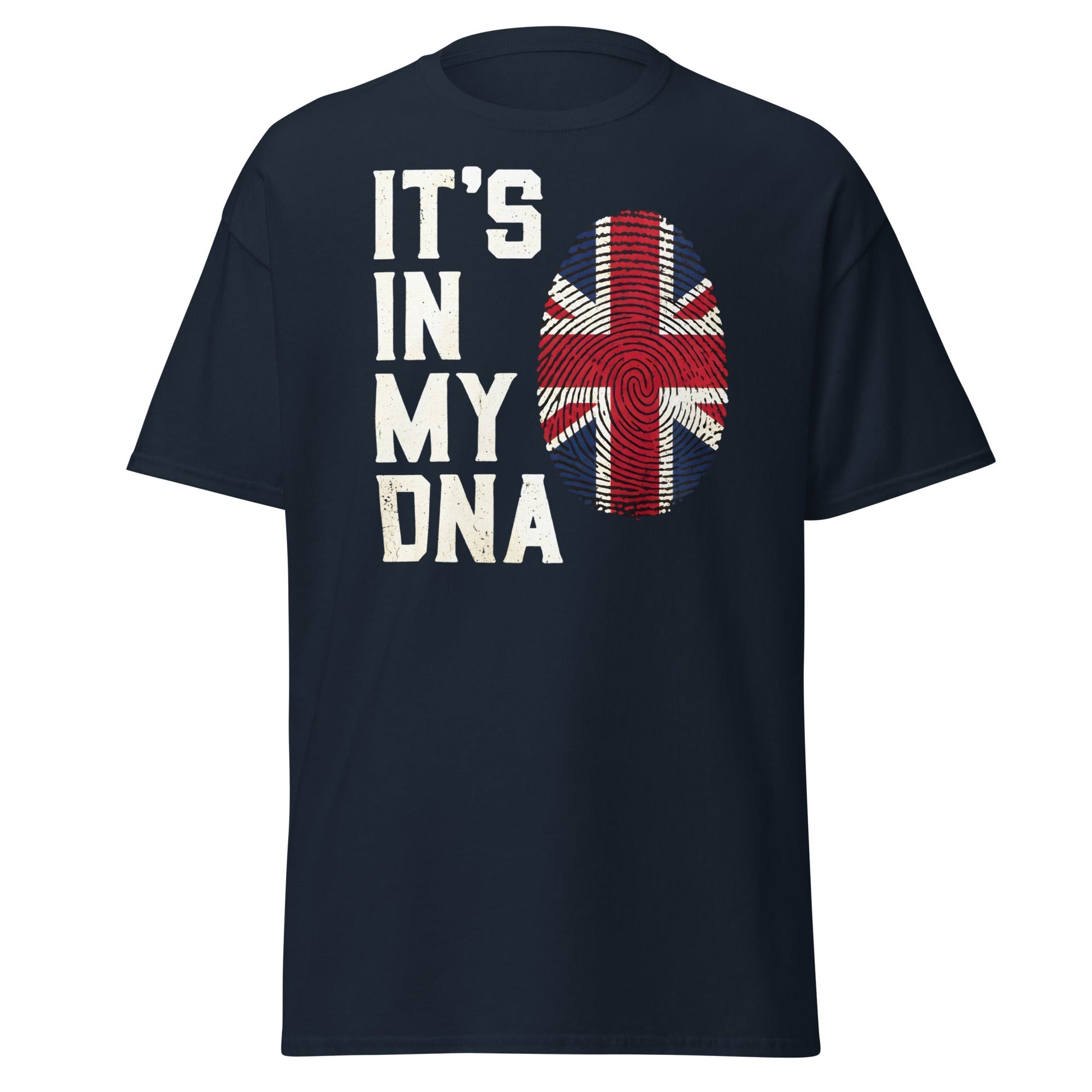 It's In My DNA British UK Union Jack Fingerprint T-Shirt - Navy - T-Shirts Online