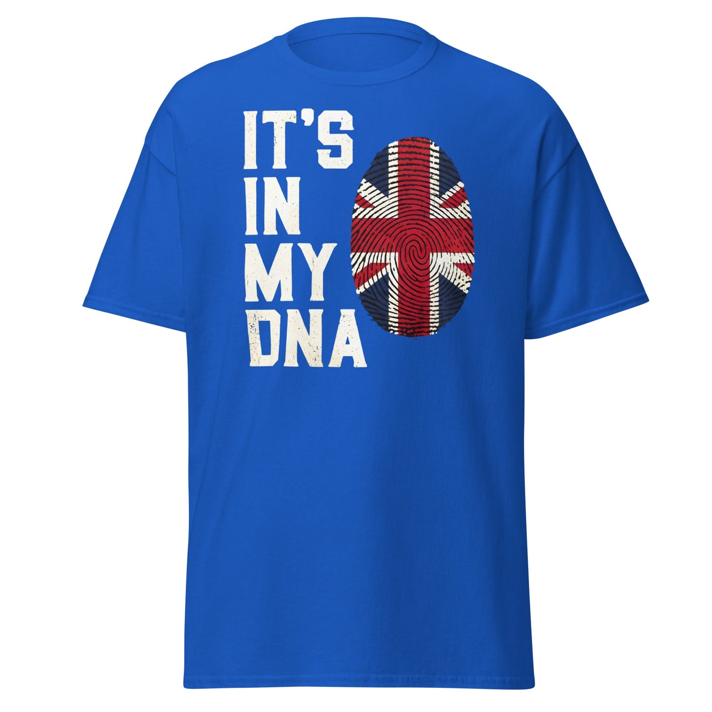 It's In My DNA British UK Union Jack Fingerprint T-Shirt - Royal - T-Shirts Online