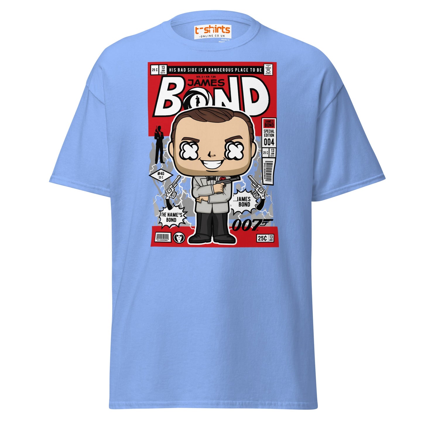 James Bond Funko Style Comic T-Shirt - Carolina Blue - T-Shirts Online