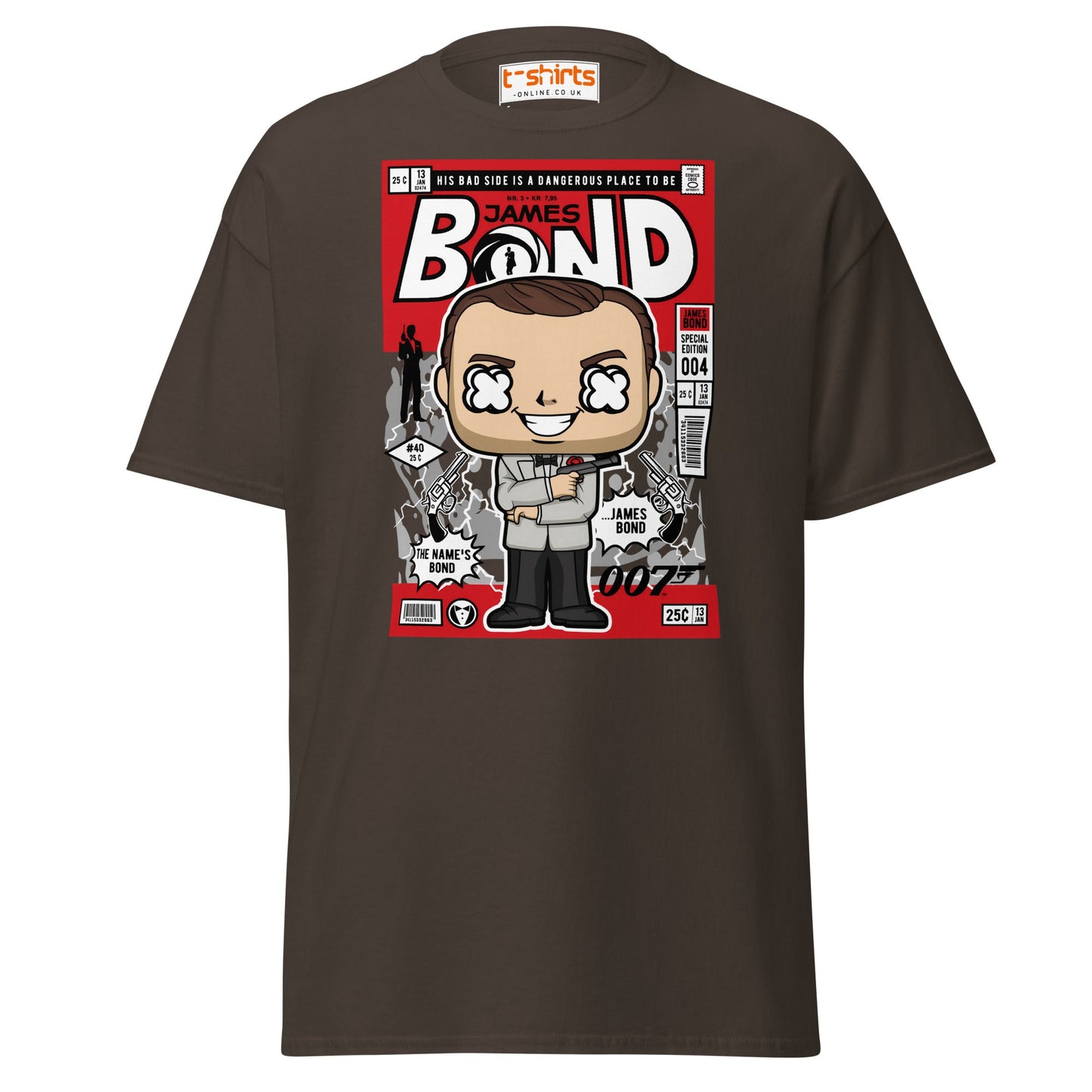 James Bond Funko Style Comic T-Shirt - Dark Chocolate - T-Shirts Online