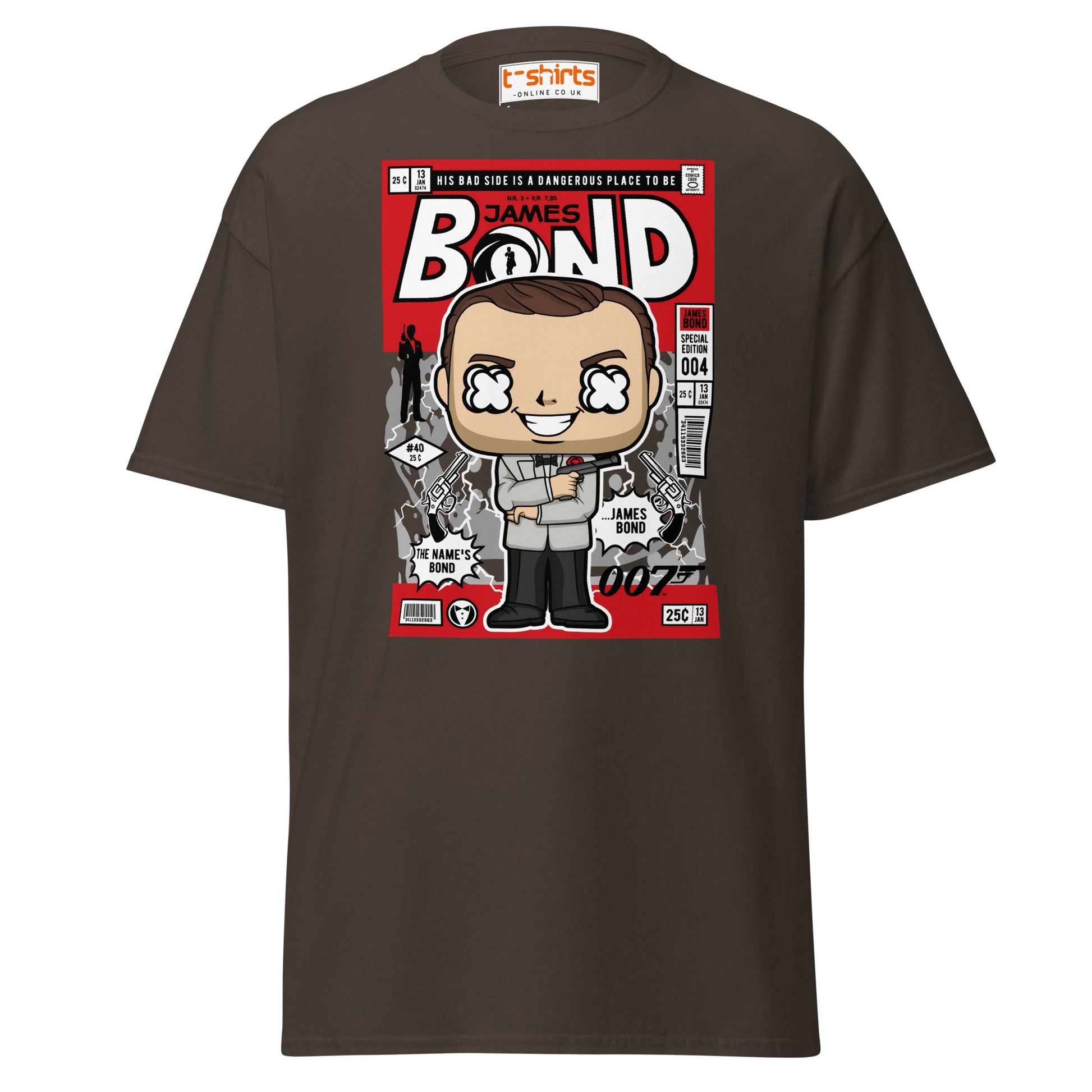 James Bond Funko Style Comic T-Shirt - Dark Chocolate - T-Shirts Online