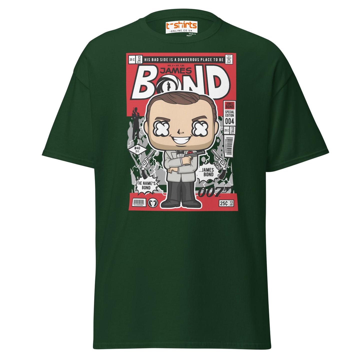 James Bond Funko Style Comic T-Shirt - Forest Green - T-Shirts Online
