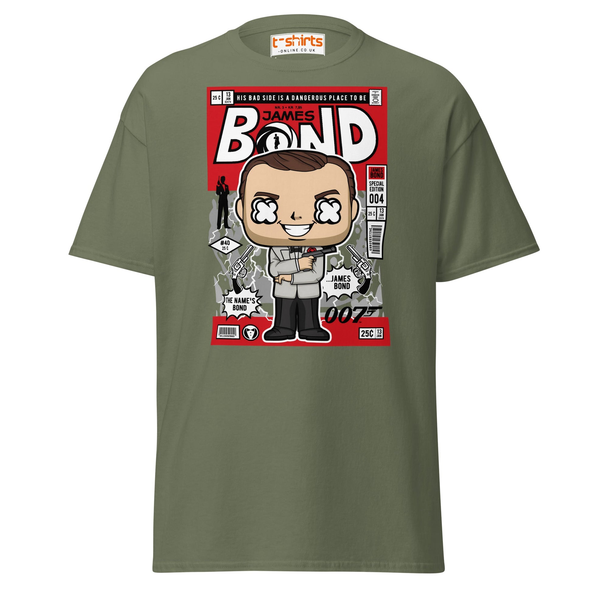 James Bond Funko Style Comic T-Shirt - Military Green - T-Shirts Online