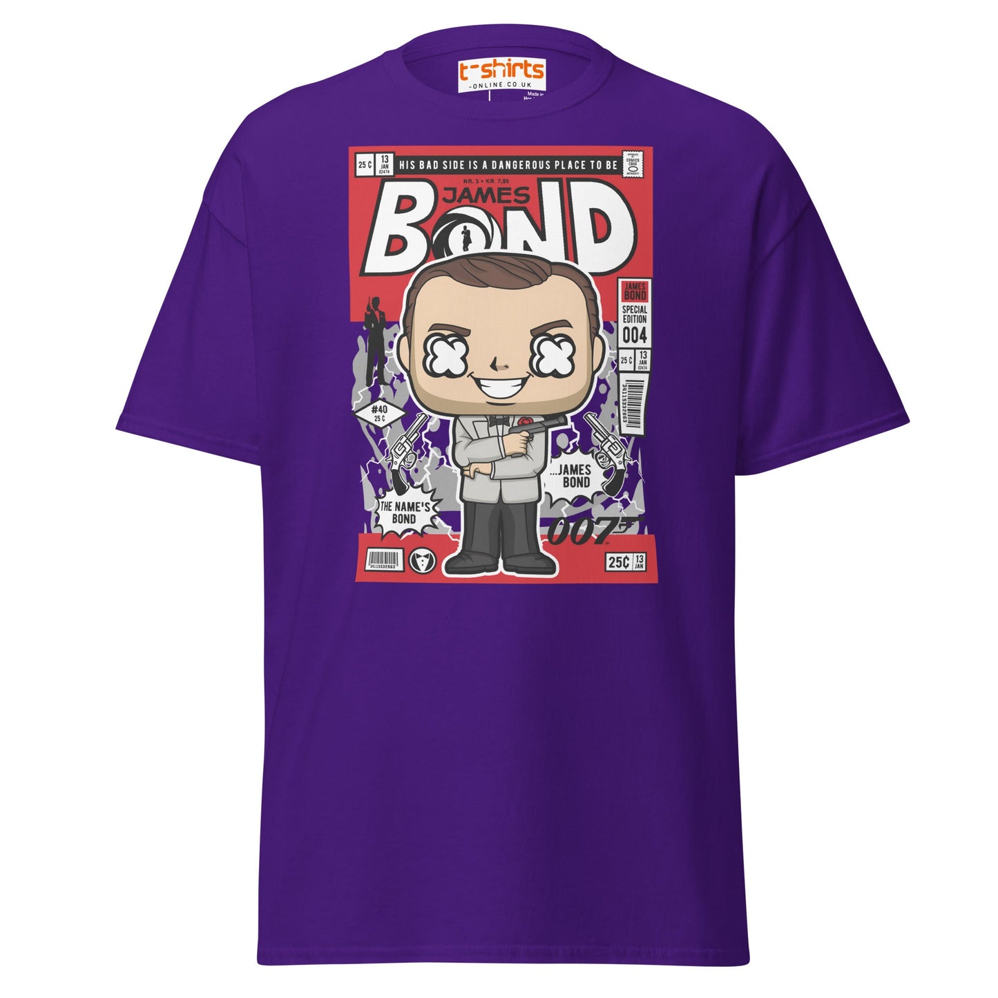 James Bond Funko Style Comic T-Shirt - Purple - T-Shirts Online