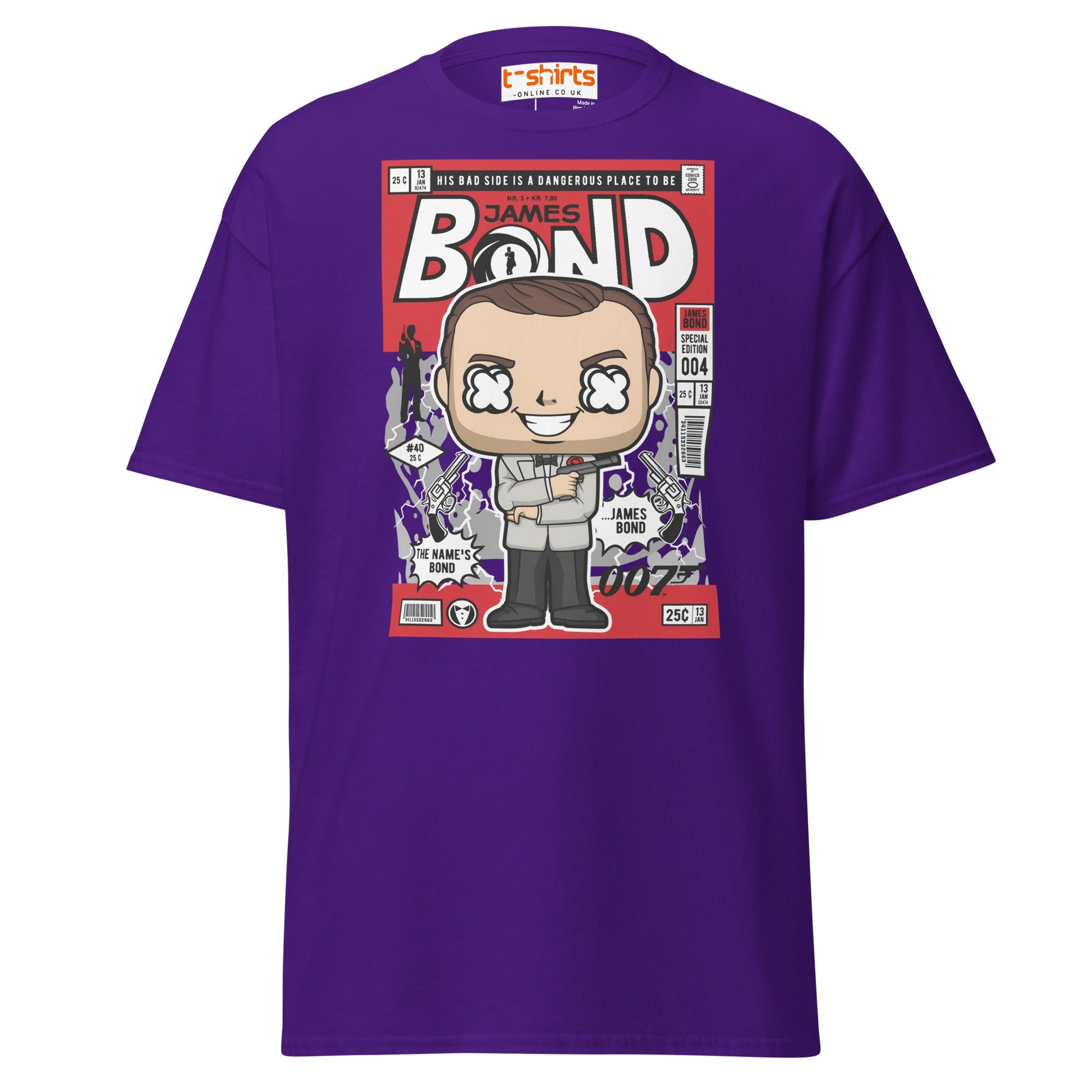 James Bond Funko Style Comic T-Shirt - Purple - T-Shirts Online