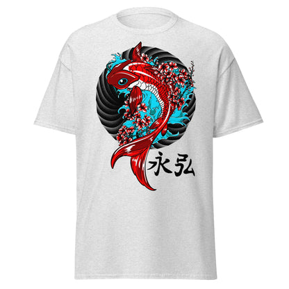 Japanese Koi Fish & Cherry Blossom T-Shirt - Ash - T-Shirts Online