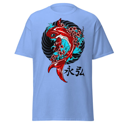 Japanese Koi Fish & Cherry Blossom T-Shirt - Carolina Blue - T-Shirts Online