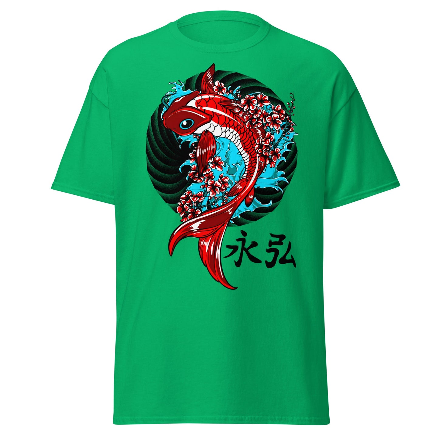 Japanese Koi Fish & Cherry Blossom T-Shirt - Irish Green - T-Shirts Online