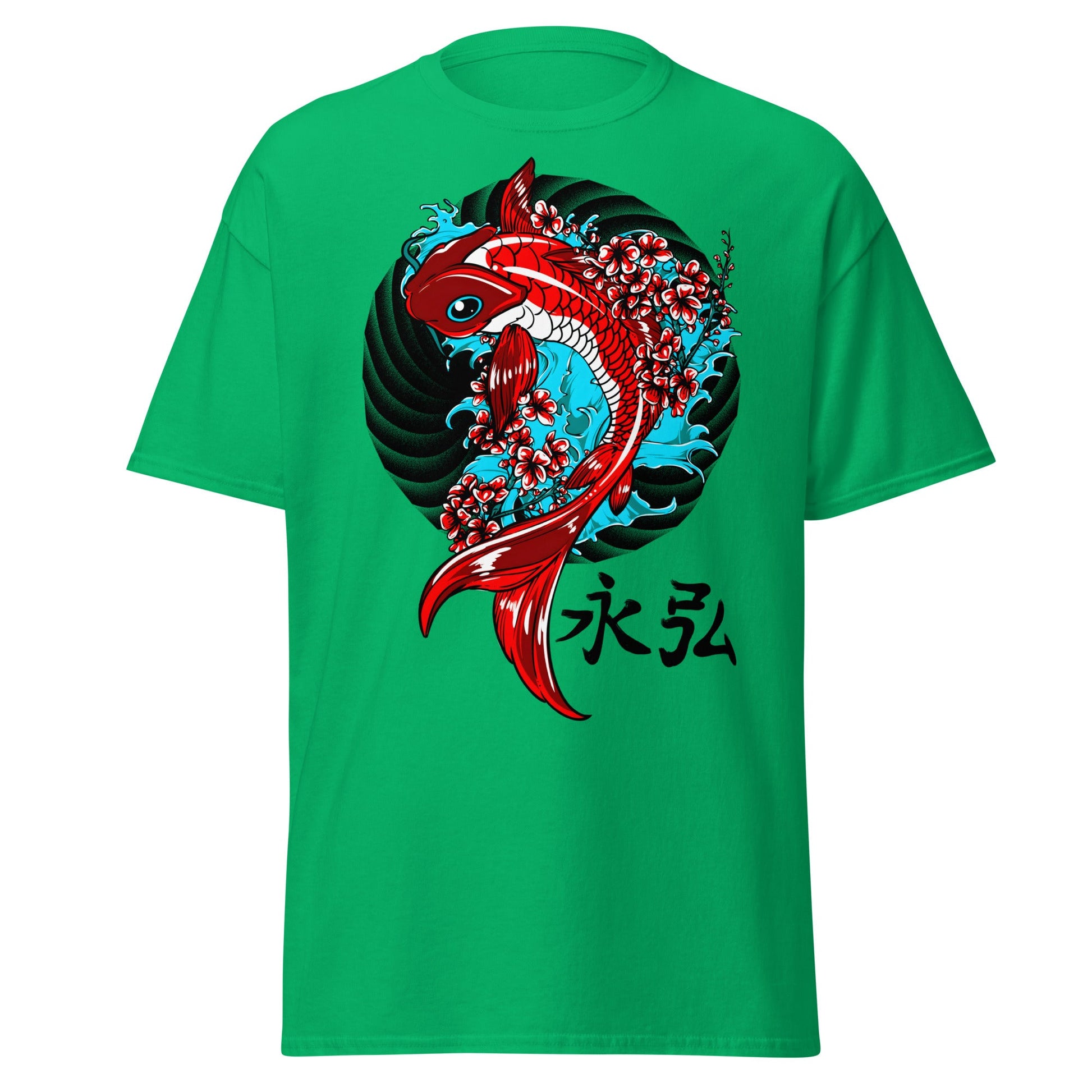 Japanese Koi Fish & Cherry Blossom T-Shirt - Irish Green - T-Shirts Online
