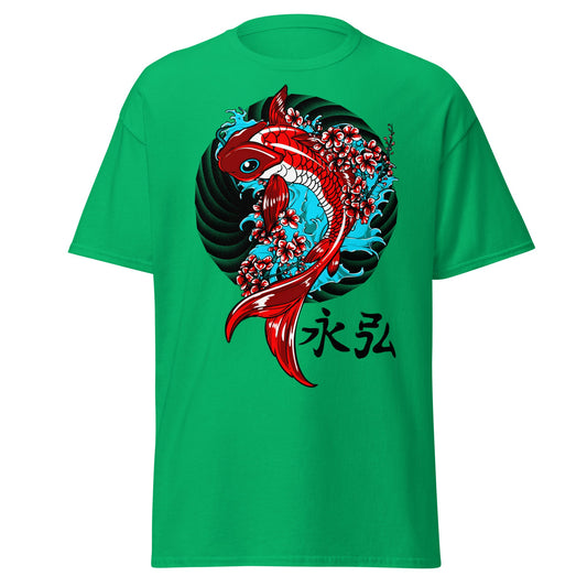 Japanese Koi Fish & Cherry Blossom T-Shirt - Irish Green - T-Shirts Online