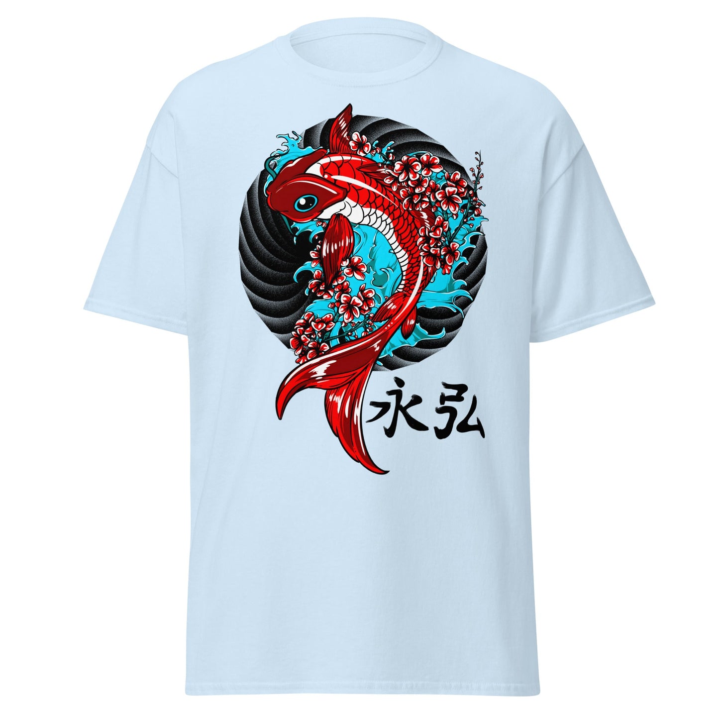 Japanese Koi Fish & Cherry Blossom T-Shirt - Light Blue - T-Shirts Online