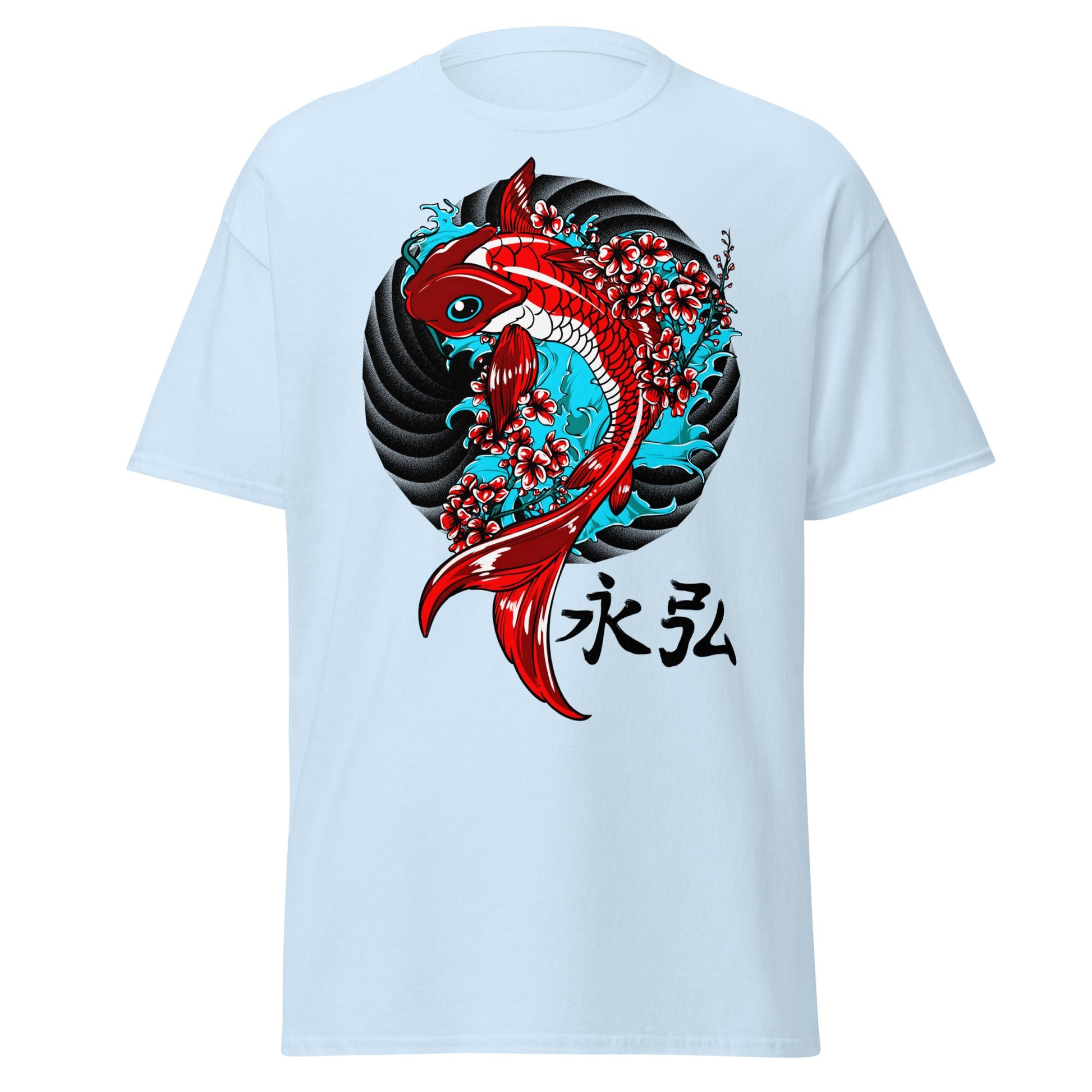 Japanese Koi Fish & Cherry Blossom T-Shirt - Light Blue - T-Shirts Online