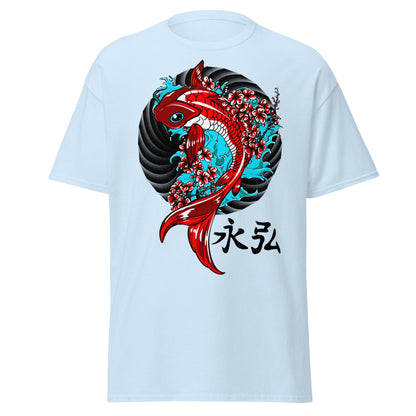 Japanese Koi Fish & Cherry Blossom T-Shirt - Light Blue - T-Shirts Online