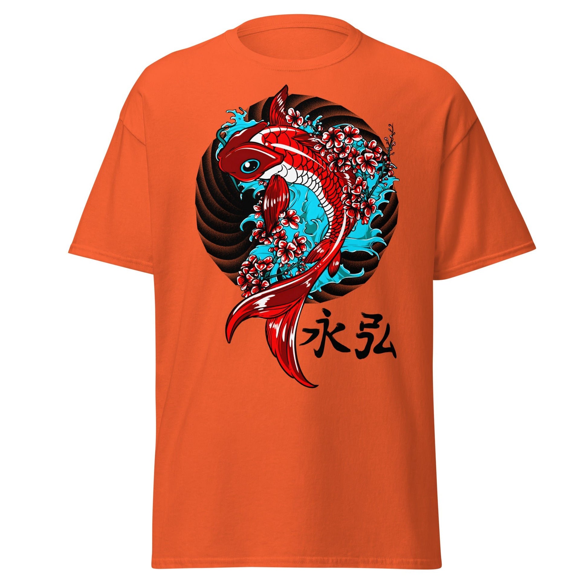 Japanese Koi Fish & Cherry Blossom T-Shirt - Orange - T-Shirts Online