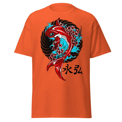 Japanese Koi Fish & Cherry Blossom T-Shirt - Orange - T-Shirts Online